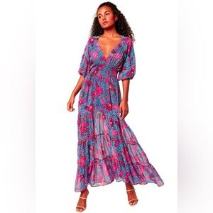Misa Los Angeles Floral Maxi Dress - Blue and Pink